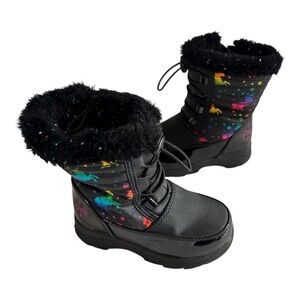Totes Snow Boots Toddler Black Rainbow Unicorn Design Waterproof Size 7